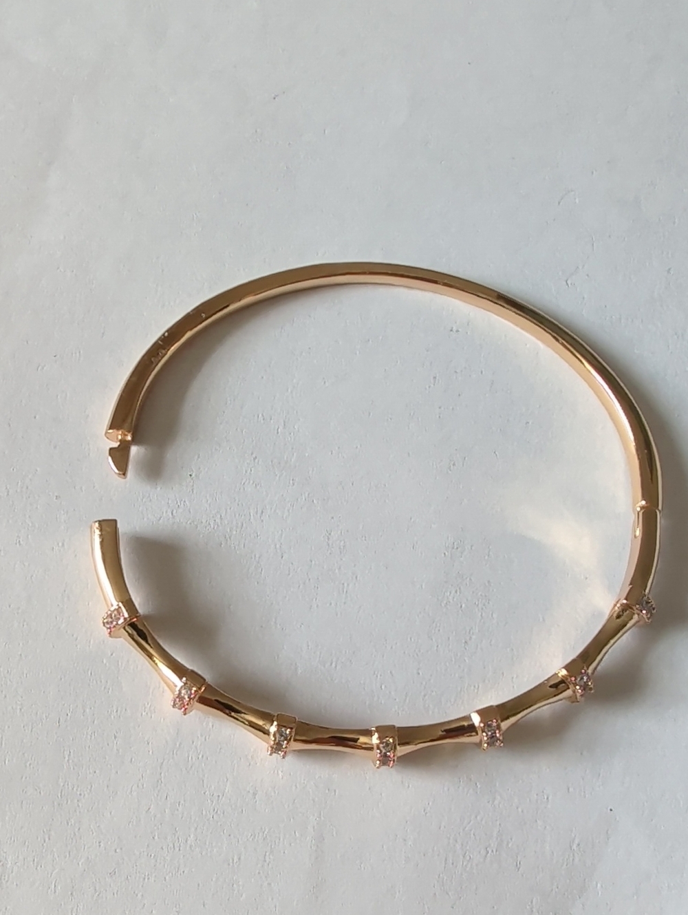 Gold Tone Bamboo-Style Cuff Hinge Bracelet with Sparkling Accents